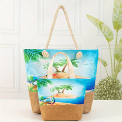Beach Pattern Stitching Tote Bag All Match Travel Beach Handbag