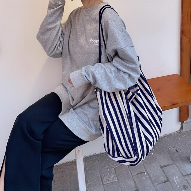 Striped Pattern Shoulder Bag Lightweight Large capacity Canvas Bag