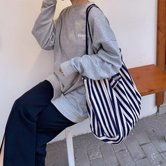 Striped Pattern Shoulder Bag Lightweight Large capacity Canvas Bag