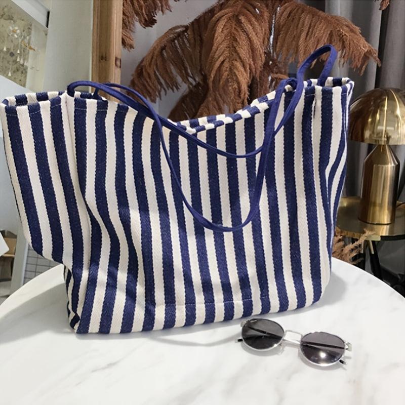 Striped Pattern Shoulder Bag Lightweight Large capacity Canvas Bag