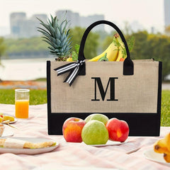 Large Capacity Letter Print Tote Handbag Colorblock Shoulder Bag