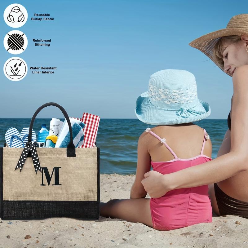 Large Capacity Letter Print Tote Handbag Colorblock Shoulder Bag