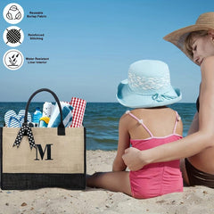 Large Capacity Letter Print Tote Handbag Colorblock Shoulder Bag