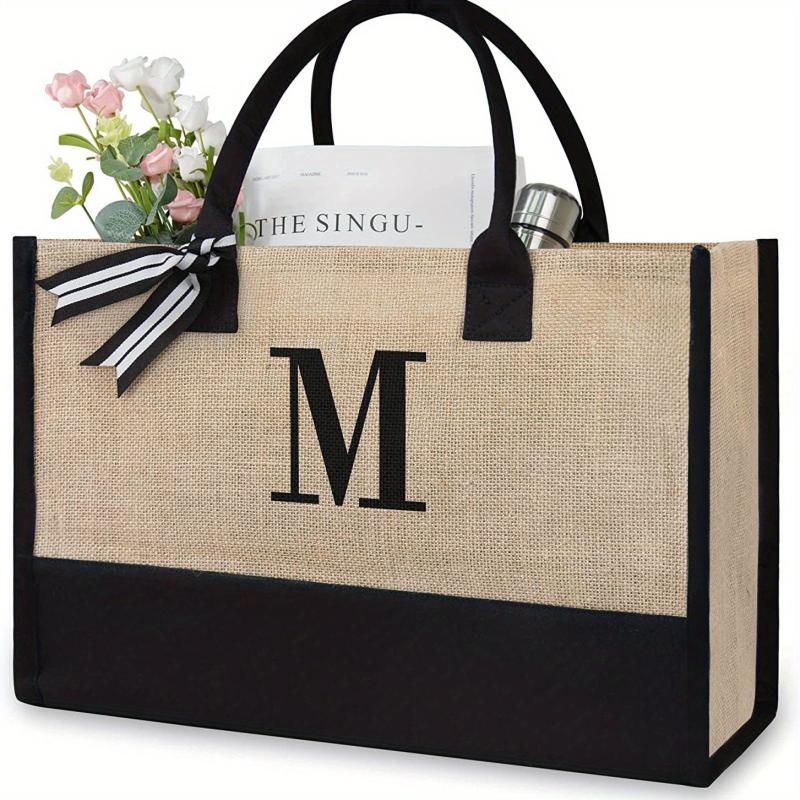 Large Capacity Letter Print Tote Handbag Colorblock Shoulder Bag