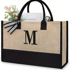 Large Capacity Letter Print Tote Handbag Colorblock Shoulder Bag