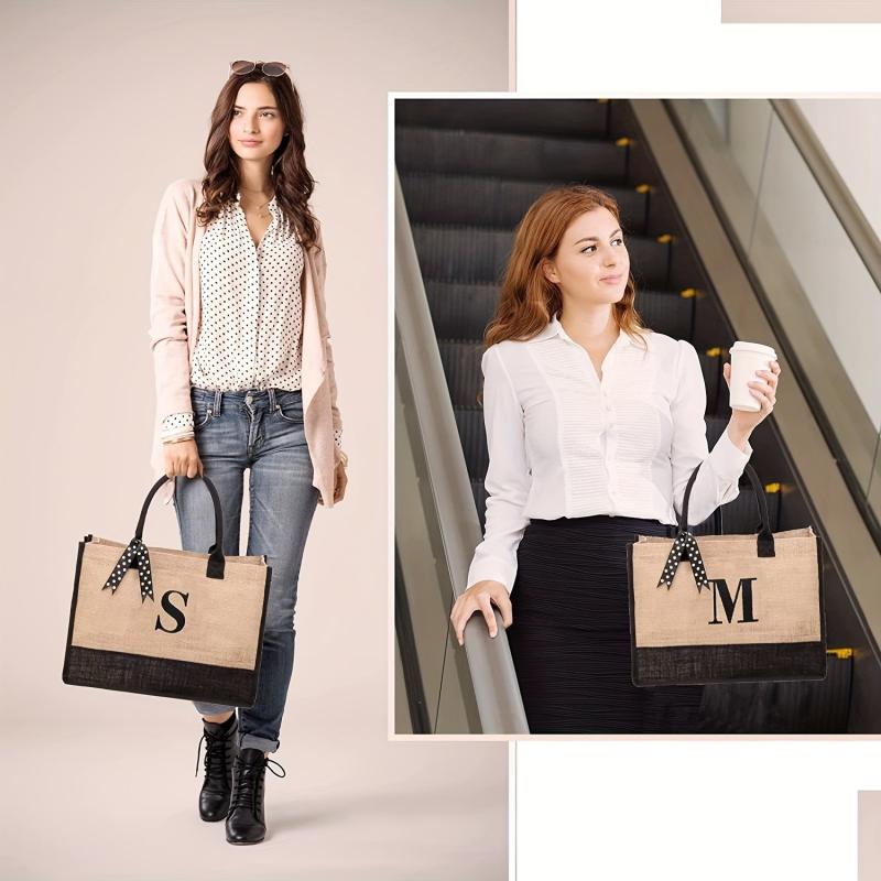 Large Capacity Letter Print Tote Handbag Colorblock Shoulder Bag