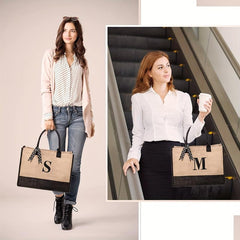 Large Capacity Letter Print Tote Handbag Colorblock Shoulder Bag