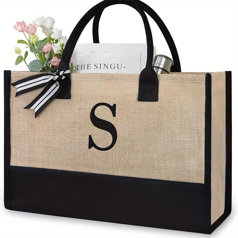 Large Capacity Letter Print Tote Handbag Colorblock Shoulder Bag