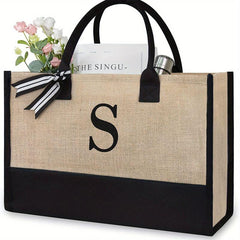 Large Capacity Letter Print Tote Handbag Colorblock Shoulder Bag