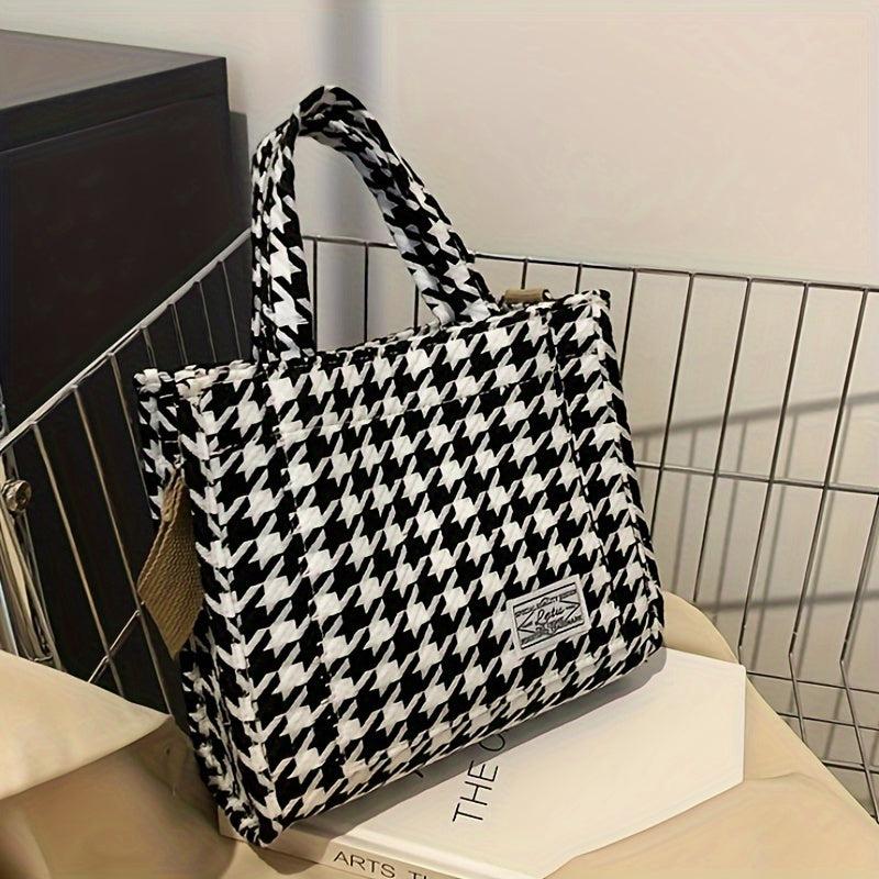 Houndstooth Pattern Satchel Bag Women's All Match Bag