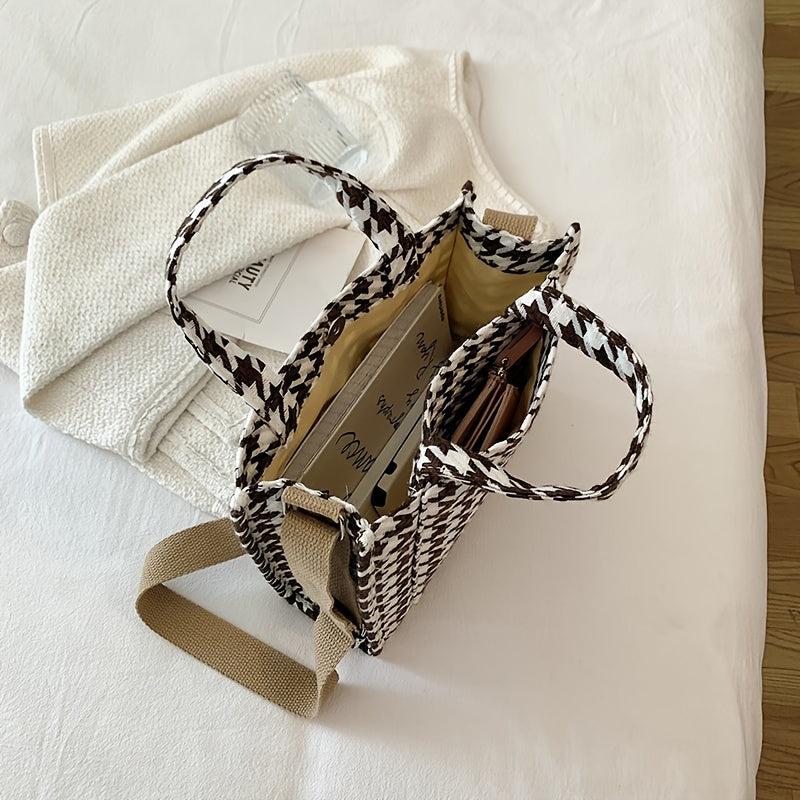 Houndstooth Pattern Satchel Bag Women's All Match Bag