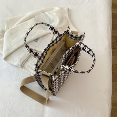 Houndstooth Pattern Satchel Bag Women's All Match Bag