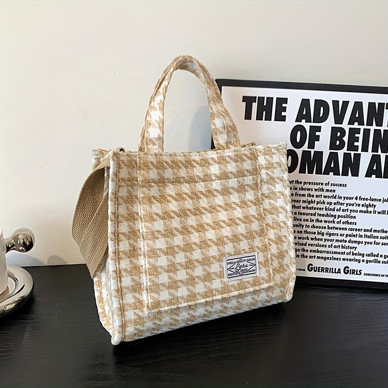 Houndstooth Pattern Satchel Bag Women's All Match Bag