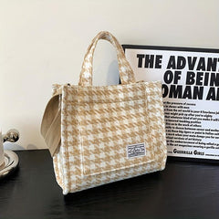 Houndstooth Pattern Satchel Bag Women's All Match Bag