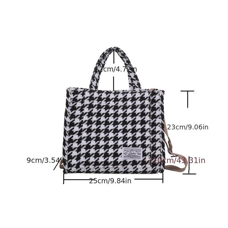 Houndstooth Pattern Satchel Bag Women's All Match Bag