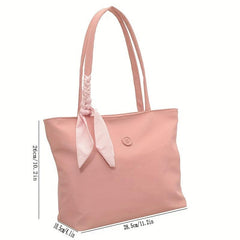 Solid Tote Bag Scarf Decor Shoulder Bag Casual Handbag for Work & Travel