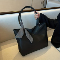 Solid Tote Bag Scarf Decor Shoulder Bag Casual Handbag for Work & Travel