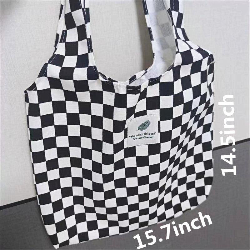 Women's Checkered Tote Bag Large Capacity Shopper Canvas Shoulder Bag