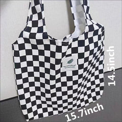 Women's Checkered Tote Bag Large Capacity Shopper Canvas Shoulder Bag