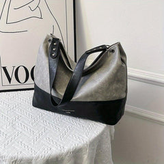 Vintage Contrast Tote Bag Large Capacity Vegan Leather Hobo Bag