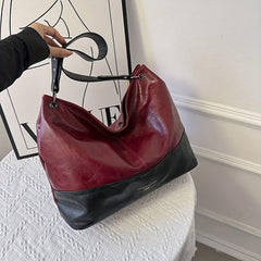 Vintage Contrast Tote Bag Large Capacity Vegan Leather Hobo Bag