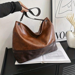 Vintage Contrast Tote Bag Large Capacity Vegan Leather Hobo Bag