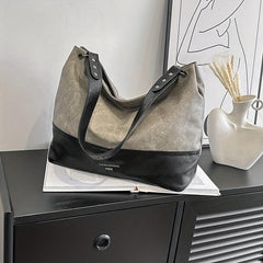 Vintage Contrast Tote Bag Large Capacity Vegan Leather Hobo Bag