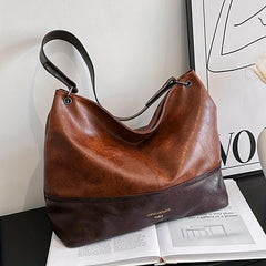 Vintage Contrast Tote Bag Large Capacity Vegan Leather Hobo Bag