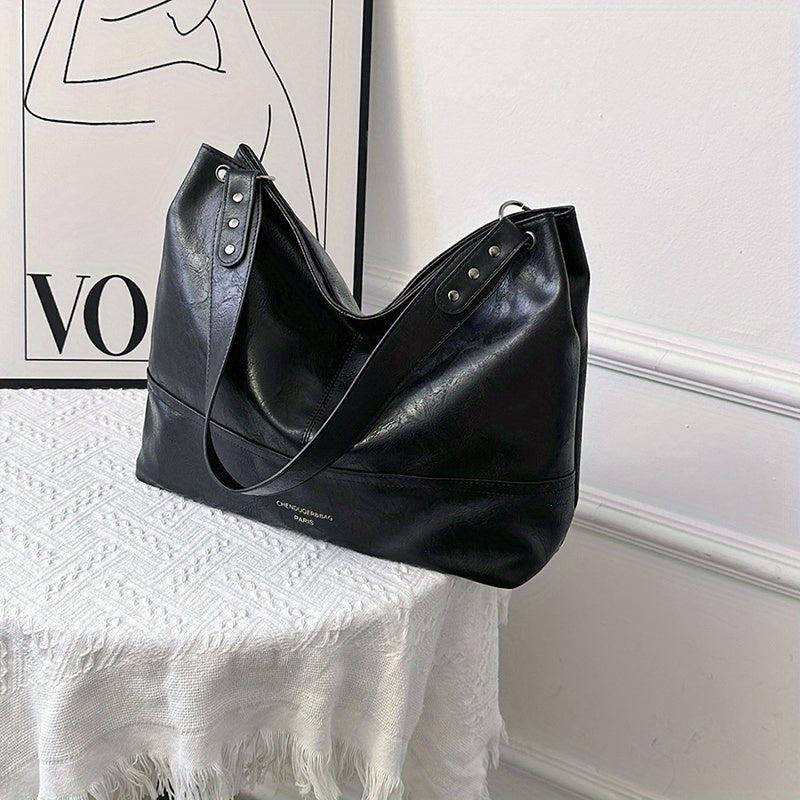 Vintage Contrast Tote Bag Large Capacity Vegan Leather Hobo Bag