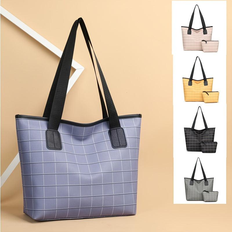 Colorblock Tote Bag Large Capacity Faux Leather Shoulder Bag For Work