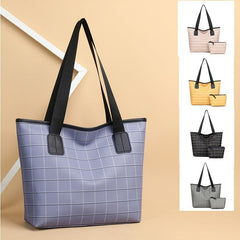 Colorblock Tote Bag Large Capacity Faux Leather Shoulder Bag For Work