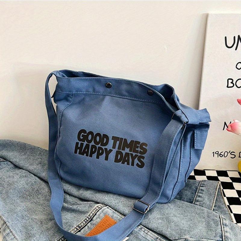 Vintage Letter Pattern Hobo Bag Lightweight Shoulder Bag