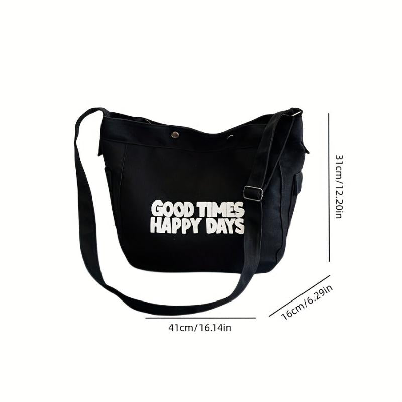 Vintage Letter Pattern Hobo Bag Lightweight Shoulder Bag
