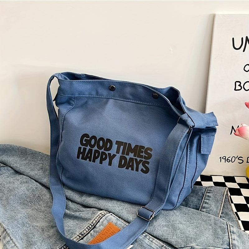 Vintage Letter Pattern Hobo Bag Lightweight Shoulder Bag