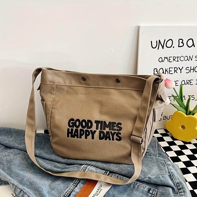 Vintage Letter Pattern Hobo Bag Lightweight Shoulder Bag