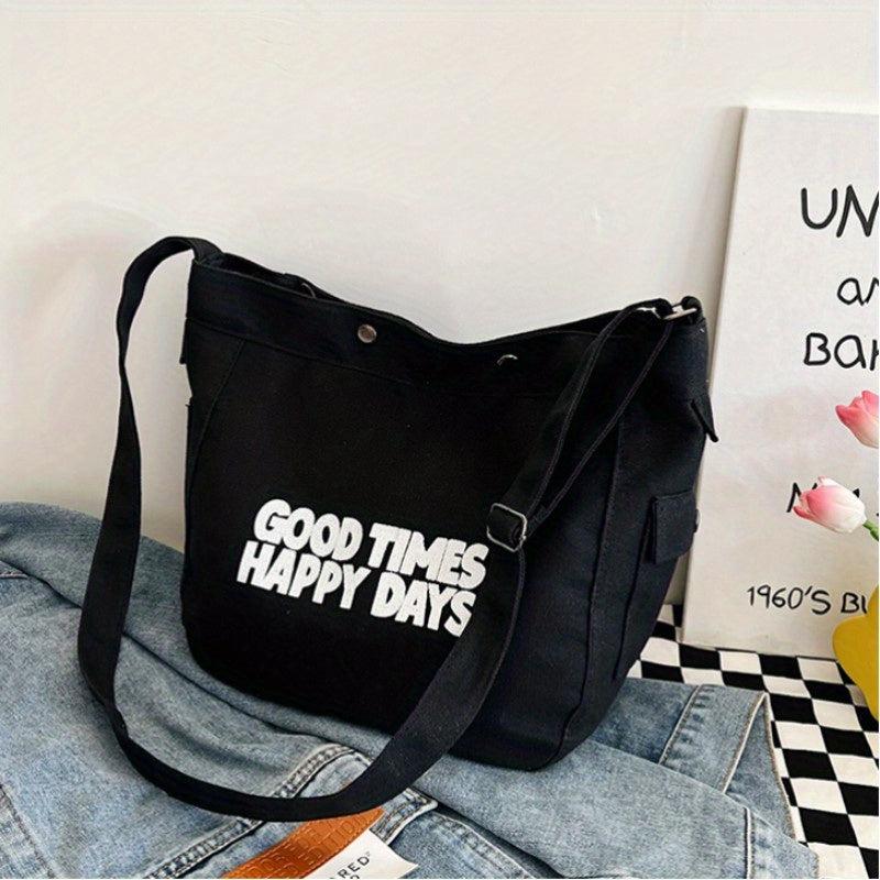 Vintage Letter Pattern Hobo Bag Lightweight Shoulder Bag
