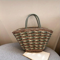 Straw Woven Tote Bag Large Beach Handbag for Travel & Shopping