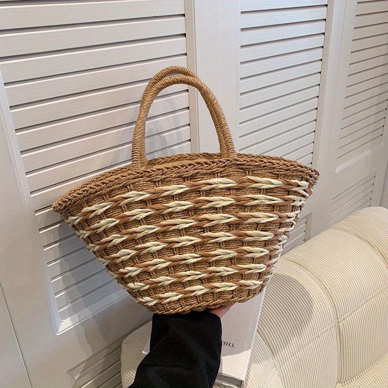 Straw Woven Tote Bag Large Beach Handbag for Travel & Shopping