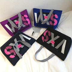Casual Letter Pattern Tote Bag with Front Mesh Pocket