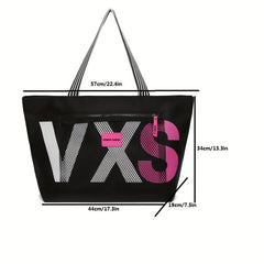 Casual Letter Pattern Tote Bag with Front Mesh Pocket