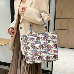 Ethnic Embroidered Tote Bag Canvas Shoulder Handbag