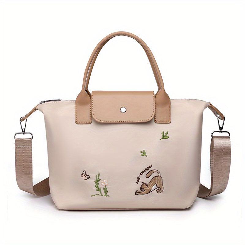 Cat Pattern Tote Bag Large Capacity Satchel Top Handle Dumpling Shoulder Bag