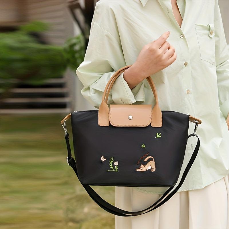Cat Pattern Tote Bag Large Capacity Satchel Top Handle Dumpling Shoulder Bag