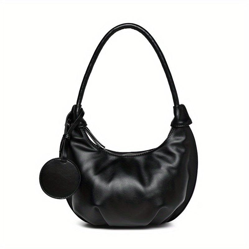 Pleated Dumpling Pendant Underarm Bag PU Leather Crescent Bag Purse