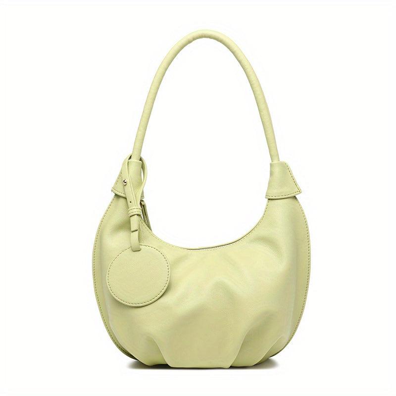Pleated Dumpling Pendant Underarm Bag PU Leather Crescent Bag Purse