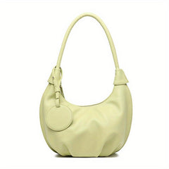 Pleated Dumpling Pendant Underarm Bag PU Leather Crescent Bag Purse