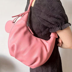 Pleated Dumpling Pendant Underarm Bag PU Leather Crescent Bag Purse