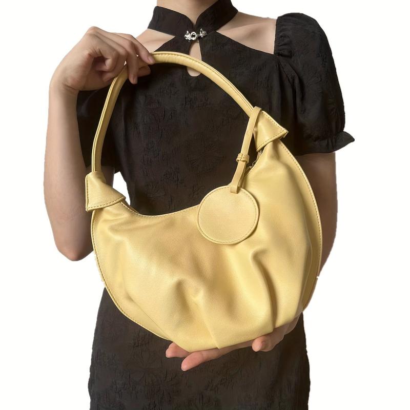 Pleated Dumpling Pendant Underarm Bag PU Leather Crescent Bag Purse