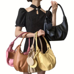 Pleated Dumpling Pendant Underarm Bag PU Leather Crescent Bag Purse