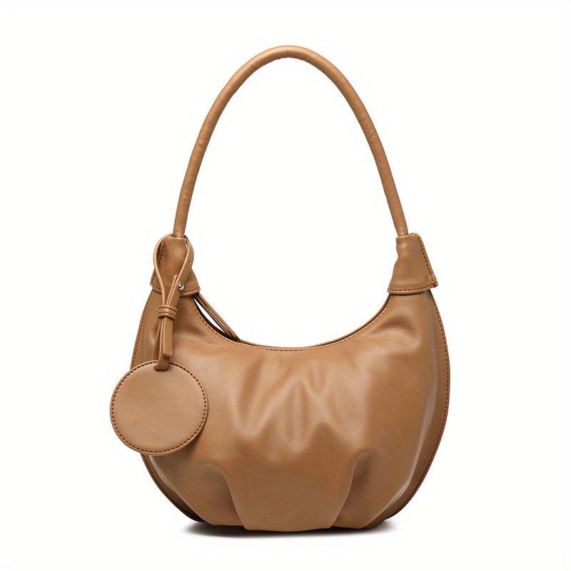 Pleated Dumpling Pendant Underarm Bag PU Leather Crescent Bag Purse
